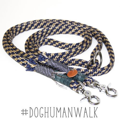 Hundeleine blau beige mit Leder Dog Human Walk