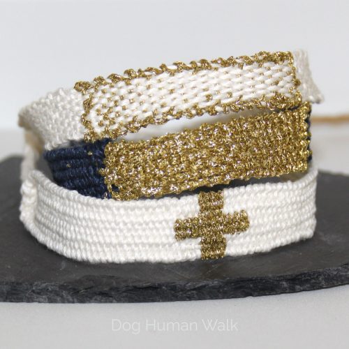 Dog Human Walk gewebtes Armband naturweiß gold